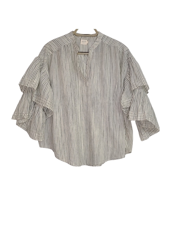 share with Tops - ​Share With Striped V-Neck Tunic Blouse Multi Tiered Ruffle Sleeve Size 2